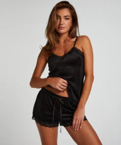 Velvet Lace Shorts - Black