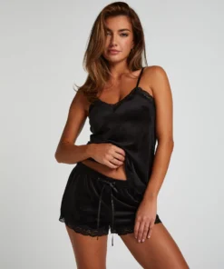 Velvet Lace Shorts - Black