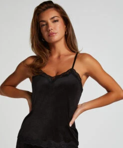 Velours Lace Cami Top - Black