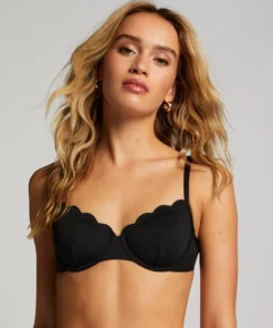 Scallop Non-padded Underwire Bikini Top - Black
