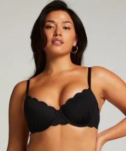Scallop Padded Underwired Bikini Top - Black