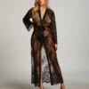 Long Allover Lace Kimono - Black
