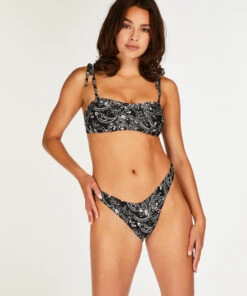 Paisley High-cut Brazilian Bikini Bottoms - Black