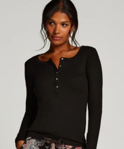 Long-Sleeved Pyjama Top - Black