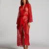 Long Allover Lace Kimono - Red