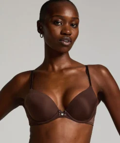 Plunge Padded Underwired Bra - Brown