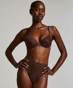 Plunge Padded Underwired Bra - Brown -Deals Bare Bralettes Store 202106 3