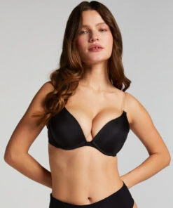 Transparent Back Padded Underwired Push-Up Bra - Black