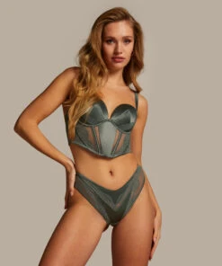 Nicole Padded Underwired Longline Bra - Green -Deals Bare Bralettes Store 202576 3