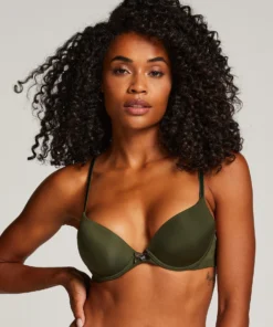 Plunge Padded Underwired Bra - Green