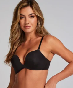 Deep-V Padded Underwired Push-Up Bra - Black