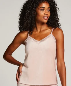Rib Velours Cami Top - Pink