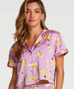 Satin Short-Sleeved Jacket - Purple