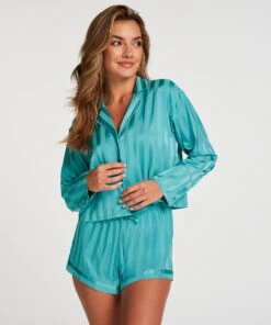 Satin Long-Sleeved Jacket - Blue -Deals Bare Bralettes Store 203163 3