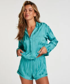 Satin Pyjama Shorts - Blue