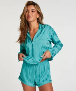 Satin Pyjama Shorts - Blue
