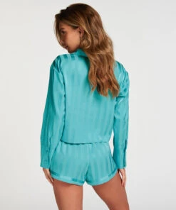 Satin Pyjama Shorts - Blue 7 Satin Pyjama Shorts - Blue -Deals Bare Bralettes Store 203164 4