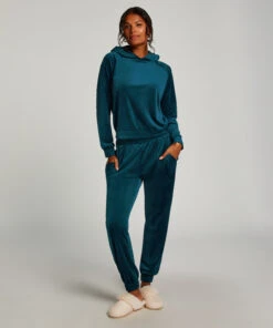 Velour Jogging Pants Pin-tucked - Blue