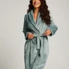 Short Fleece Ribbed Bathrobe - Blue