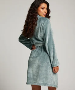 Short Fleece Ribbed Bathrobe - Blue -Deals Bare Bralettes Store 203180 4 scaled