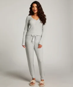 Long Sleeve Lace Pajama Set - Blue