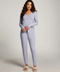 Long Sleeve Lace Pajama Set - Purple