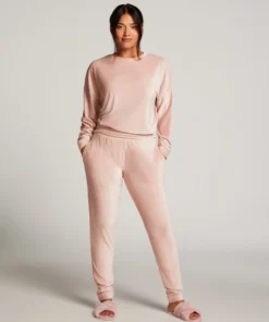 Velour Rib Jogging Pants - Pink