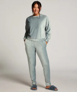 Velour Rib Jogging Pants - Blue