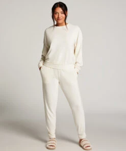 Velour Rib Jogging Pants - White