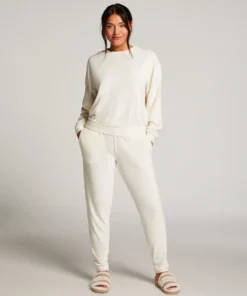 Velour Rib Jogging Pants - White