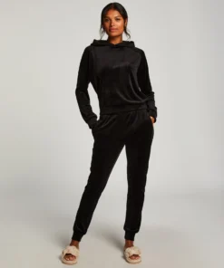 Tall Velours Jogging Pants - Black