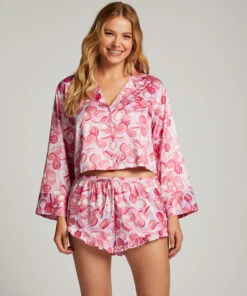 Satin Long-Sleeved Jacket - Pink -Deals Bare Bralettes Store 203262 3