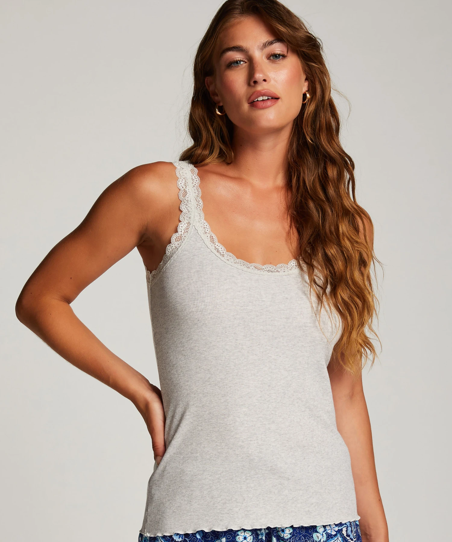 Ribbed Lace Singlet - Grey 1 Ribbed Lace Singlet - Grey