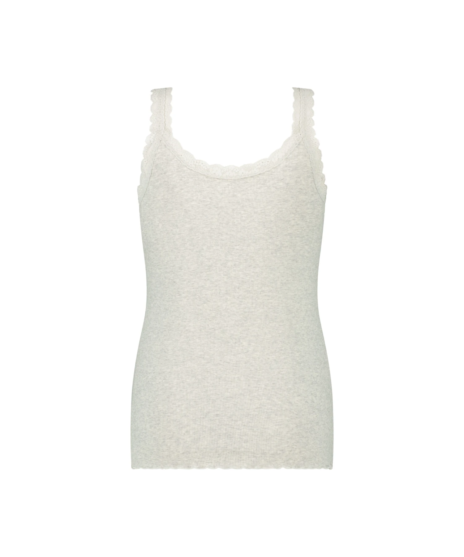 Ribbed Lace Singlet - Grey 6 Ribbed Lace Singlet - Grey - Image 6