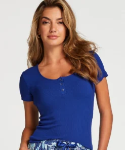 Henley Short Sleeved Pyjama Top - Blue