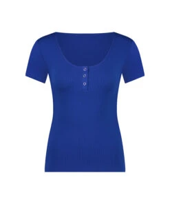 Henley Short Sleeved Pyjama Top - Blue -Deals Bare Bralettes Store 203292 5
