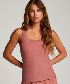 Ribbed Lace Singlet - Pink