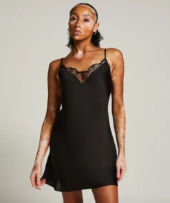 Satin Slip Dress - Black