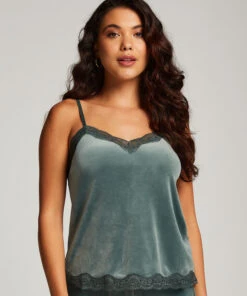Velours Lace Cami Top - Green