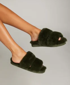 Fake Fur Slippers - Green