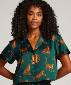 Satin Short-Sleeved Jacket - Green