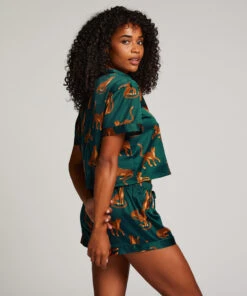 Satin Short-Sleeved Jacket - Green -Deals Bare Bralettes Store 204052 4