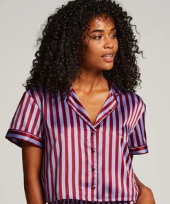 Satin Short-Sleeved Jacket - Blue