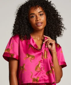 Satin Short-Sleeved Jacket - Pink