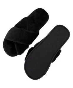 Crossed Fake Fur Slippers - Black 5 Crossed Fake Fur Slippers - Black -Deals Bare Bralettes Store 204160 6