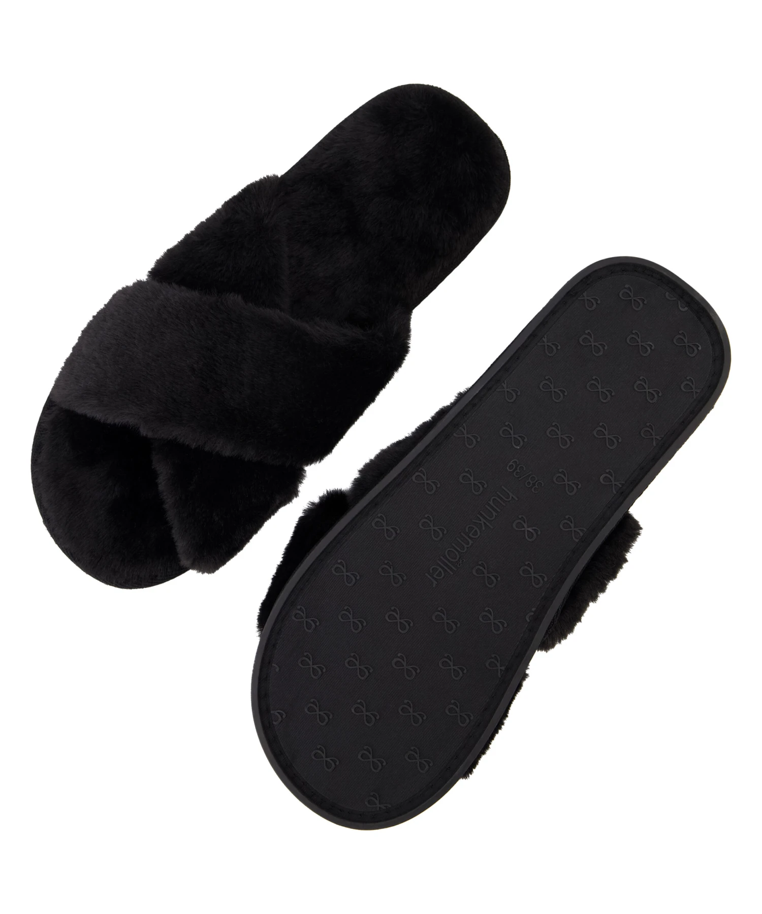 Crossed Fake Fur Slippers - Black 3 Crossed Fake Fur Slippers - Black - Image 3