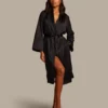 Satin Fleece Bathrobe - Black