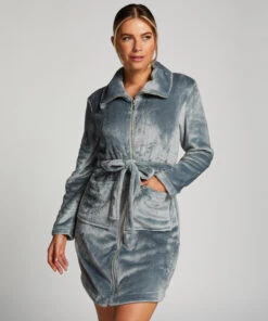 Zip Fleece Bathrobe - Blue