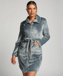 Zip Fleece Bathrobe - Blue