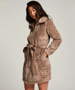 Zip Fleece Bathrobe - Brown